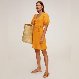 Mango Orange Polka Dot Puff Sleeve Dress